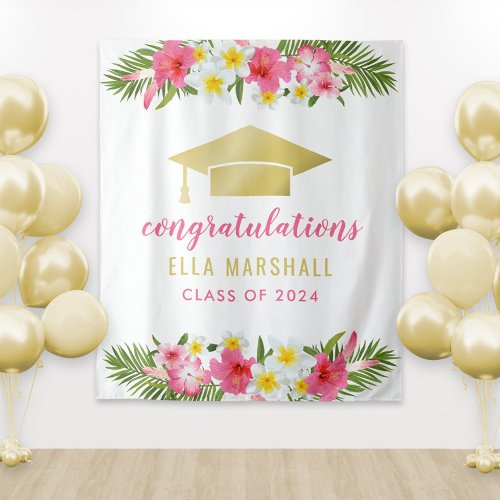 Tropical Gold Pink Congratulations Grad Backdrop