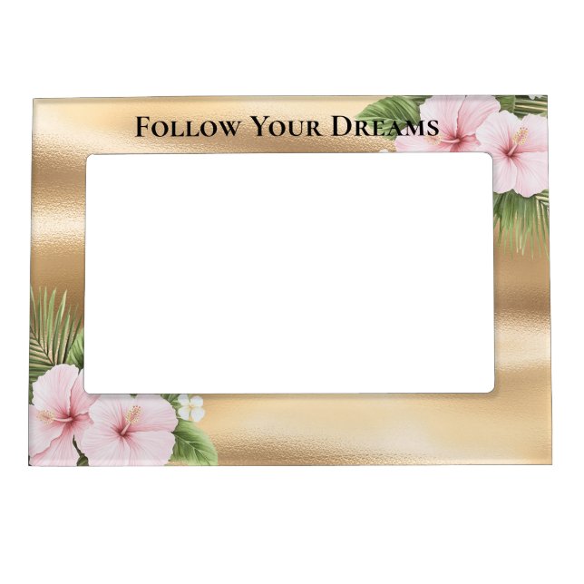 Tropical Gold Pink Hibiscus Floral   Magnetic Frame (Front)