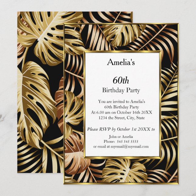 Tropical Gold Plants White birthday party  Invitation (Front/Back)