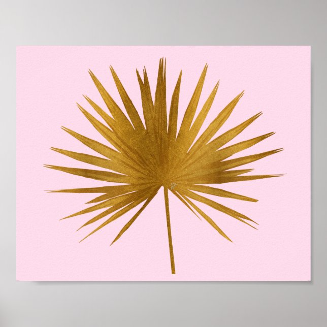 Tropical Gold Sabal Palm Leaf Rose Gold Pink Poster (Front)