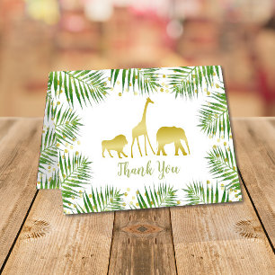 Tropical Gold Safari Animals Baby Shower Letterpress Thank You Card