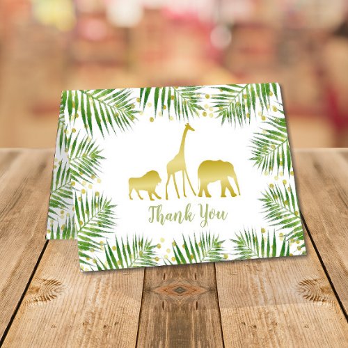 Tropical Gold Safari Animals Baby Shower Thank You Card