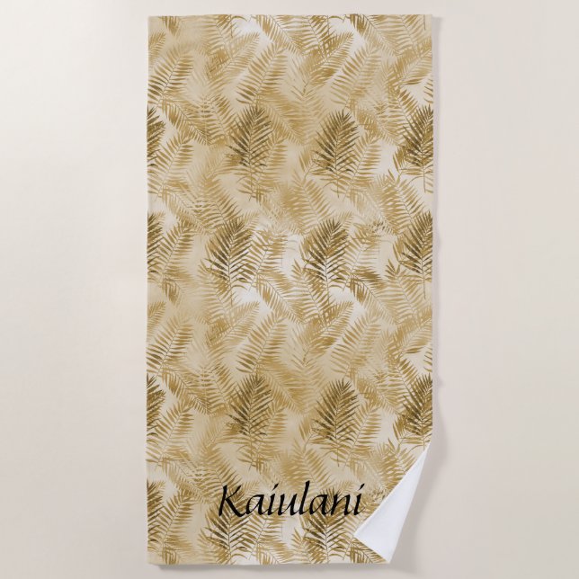 Tropical Gold Sand Leaves        Beach Towel (Front)