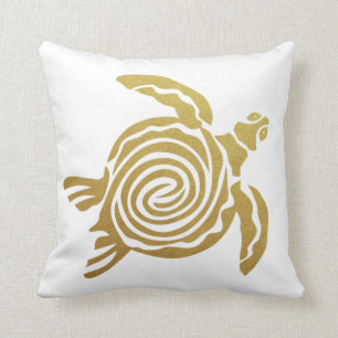 Tropical Gold Turtle Hawaii Modern White Throw Pillow