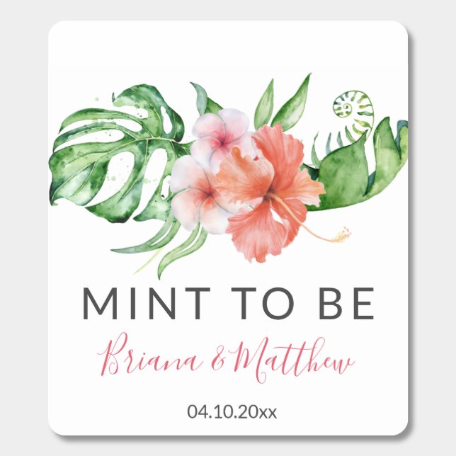 Tropical Gold Watercolor Floral Mint Wedding (Sticker)