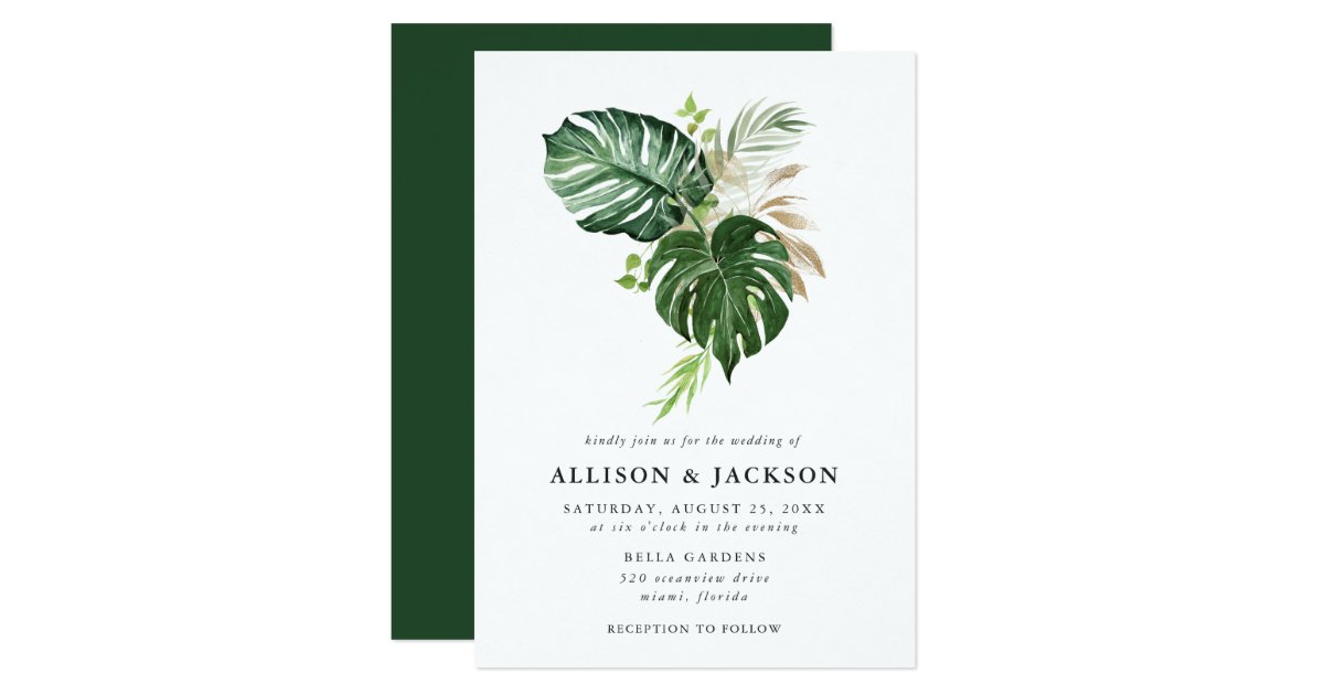 Tropical Gold Wedding Invitation