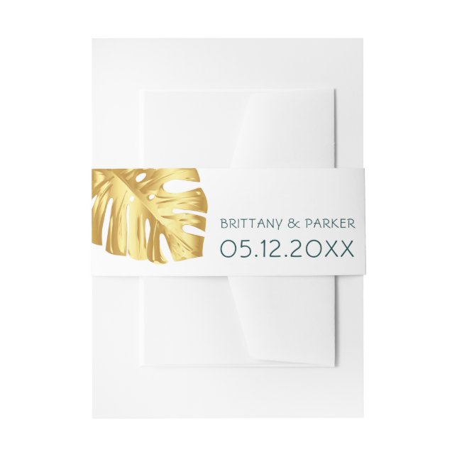 Tropical Gold Wedding Invitation Belly Band (Front Example)