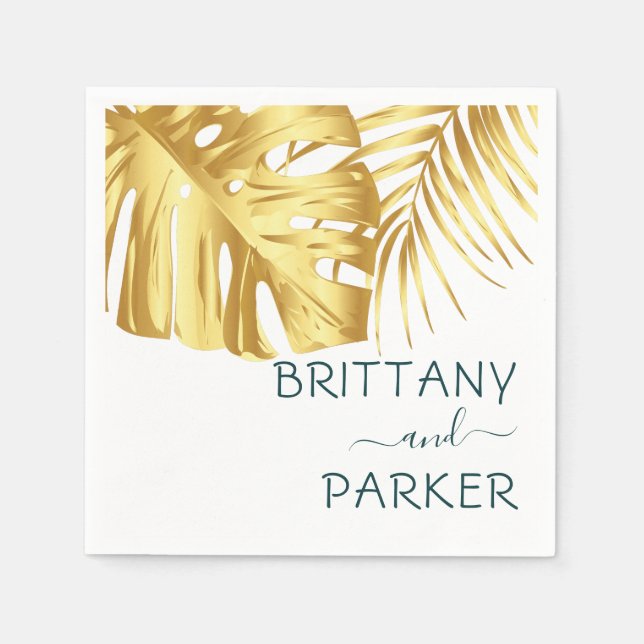 Tropical Gold Wedding Personalized Napkins (Front)