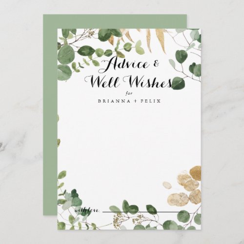 Tropical Gold Wedding Well Wishes Advice Card