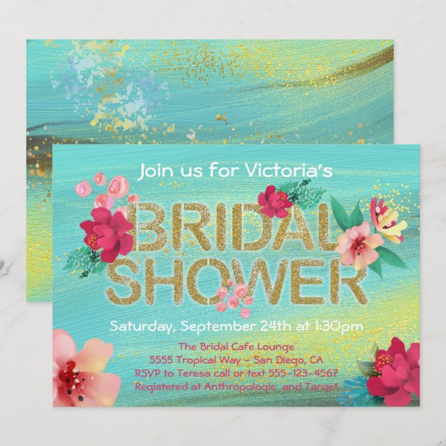 Tropical Golden Breeze Bridal Shower Invitation (Front/Back)