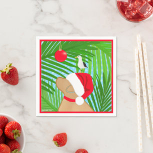 Tropical Golden Dog Santa Seagull Christmas Napkins