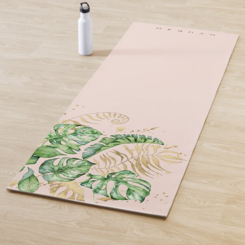 tropical golden foliage Monogram Yoga Mat