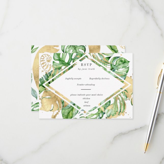 Tropical Golden Foliage RSVP Card (Front/Back In Situ)