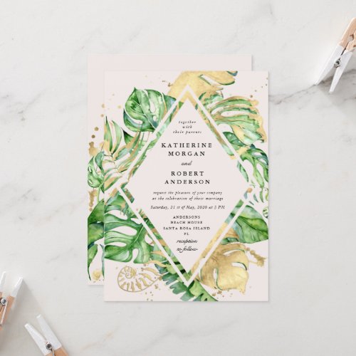 Tropical Golden Foliage Wedding Invitation