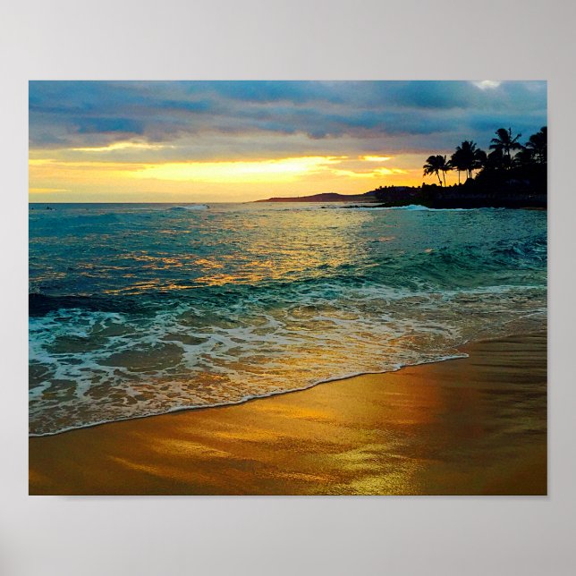 Tropical Golden Hawaiian Beach Poster (Front)