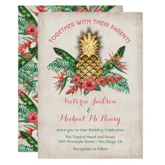 Tropical Golden Pineapple Wedding Invitation