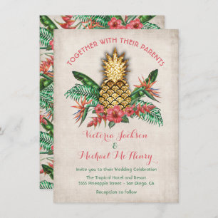 Tropical Golden Pineapple Wedding Invitation