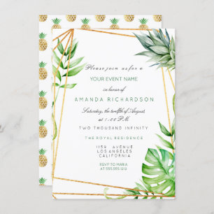 Tropical Golden Poligonal Frame Watermelon Green Invitation