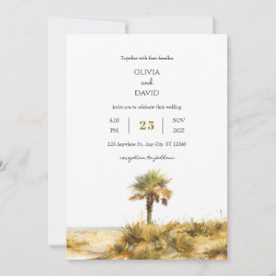 Tropical Golden Sand Dune Palm Tree Beach Wedding Invitation