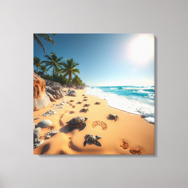 Tropical Golden Shell Beach Chic Canvas Print (Front)