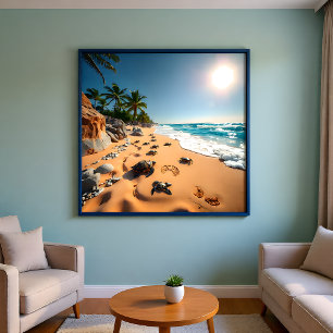 Tropical Golden Shell Beach Chic Faux Canvas Print