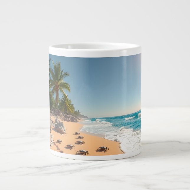 Tropical Golden Shell Beach Chic Giant Coffee Mug (Front)