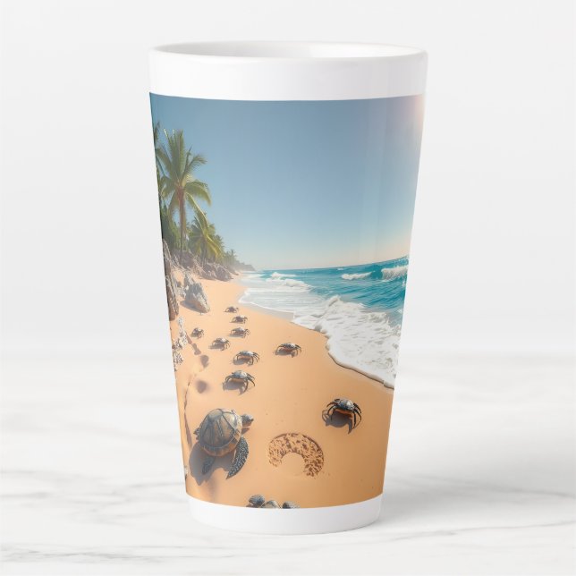 Tropical Golden Shell Beach Chic Latte Mug (Front)