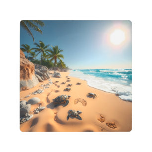 Tropical Golden Shell Beach Chic Metal Print
