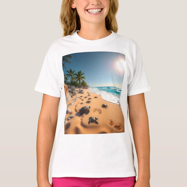 Tropical Golden Shell Beach Chic T-Shirt (Front)