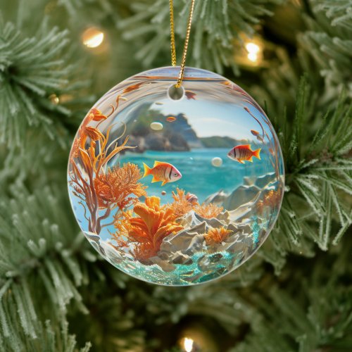 Tropical Goldfish  Ocean Coral Ceramic Ornament