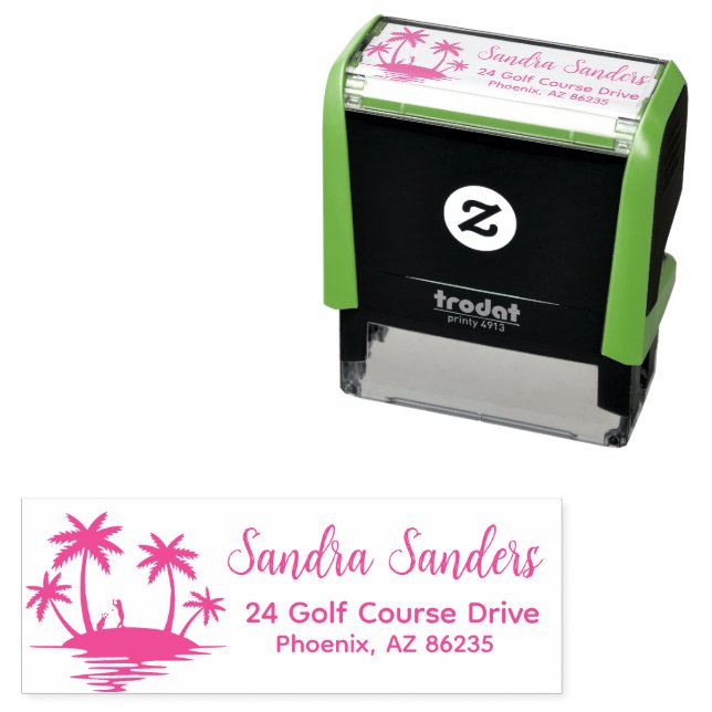 Tropical Golfer Personalized Address Self-inking Stamp (In Situ)