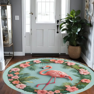 Tropical Grace Balancing Flamingo 5' Round Indoor Rug