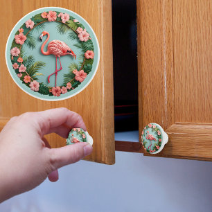 Tropical Grace Balancing Flamingo Ceramic Knob