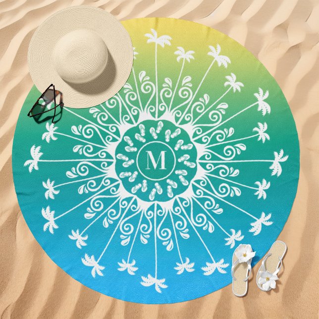 Tropical Gradient Palm Tree Mandala Monogram Beach Towel (Creator Uploaded)