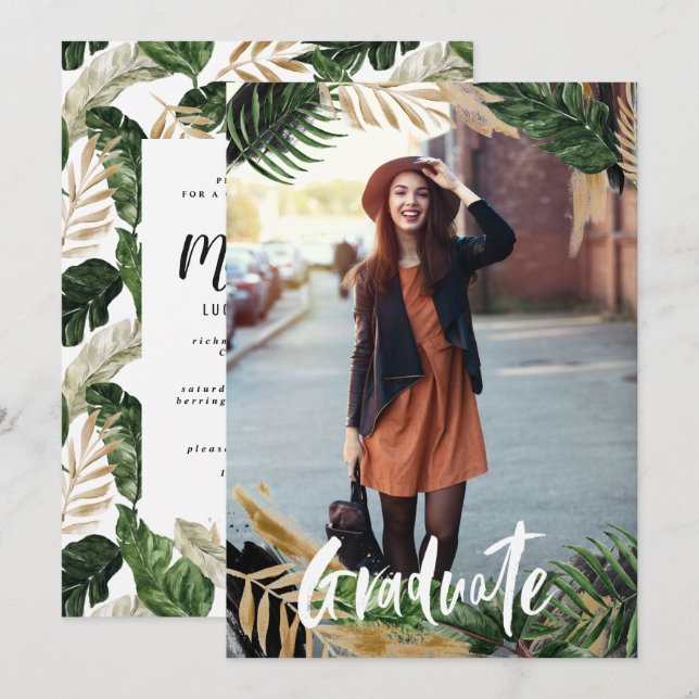 Tropical graduation announcement party invitation (Front/Back)