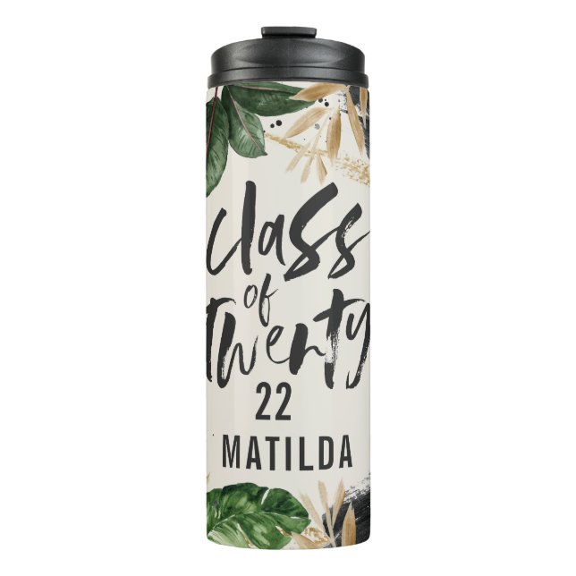 Tropical graduation class of modern botanical coff thermal tumbler (Front)