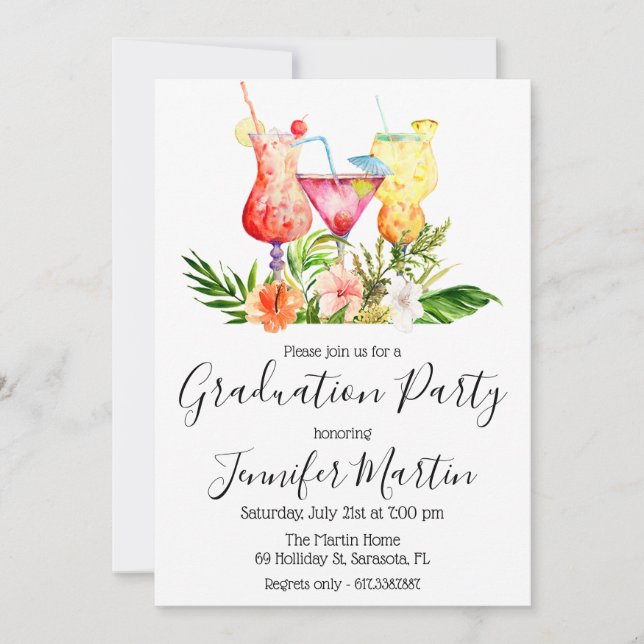 Tropical Graduation Cocktail Drinks Invitation (Front)