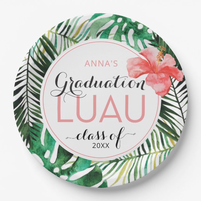 Tropical Graduation Luau Party Paper Plates (Front)