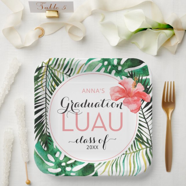 Tropical Graduation Luau Party Paper Plates (Wedding)
