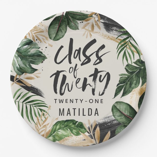 Tropical graduation party class of 20XX Napkins Paper Plates (Front)