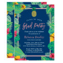 Tropical Graduation Party Navy Blue Gold Pineapple Invitation