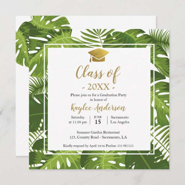Tropical Graduation Photo invitation card (Front/Back)