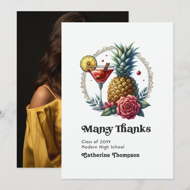 Tropical Graduation Photo Thank You Card (Front/Back)