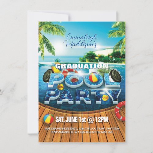 Tropical Graduation Pool Party Event Invitation