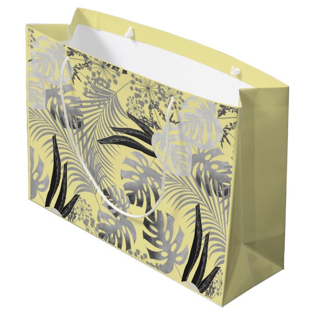 tropical, gray and yellow large gift bag (Back Angled)