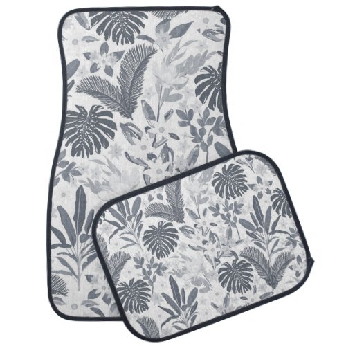 Tropical Gray Floral Greenery Car Floor Mat