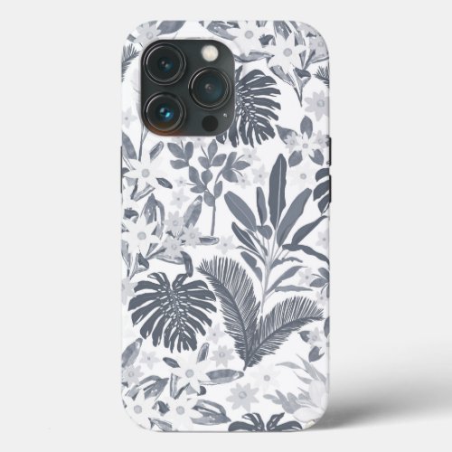 Tropical Gray Floral Greenery iPhone 13 Pro Case