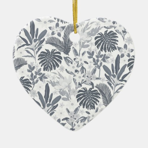 Tropical Gray Floral Greenery Ceramic Ornament