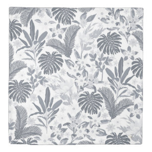 Tropical Gray Floral Greenery Duvet Cover