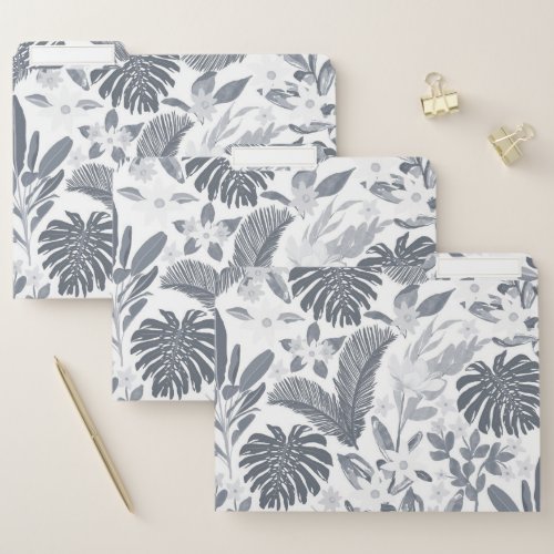 Tropical Gray Floral Greenery File Folder